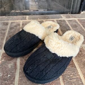 UGG Black Knit Slippers with Cream Fleece